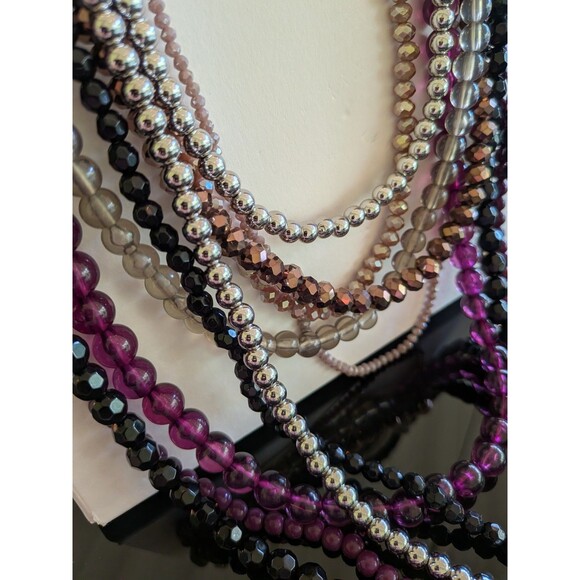ZARA Necklaces Women's Pack Of 2 Multi-bead Plum Silver Bronze Black Faceted NEW - Picture 8 of 10